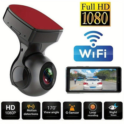 1080P WiFi Dash Cam 170° Wide Angle – HD Car DVR with G-Sensor, Loop Recording, Night Vision, Smartphone App View, Compact Windshield Camera for Cars & Trucks