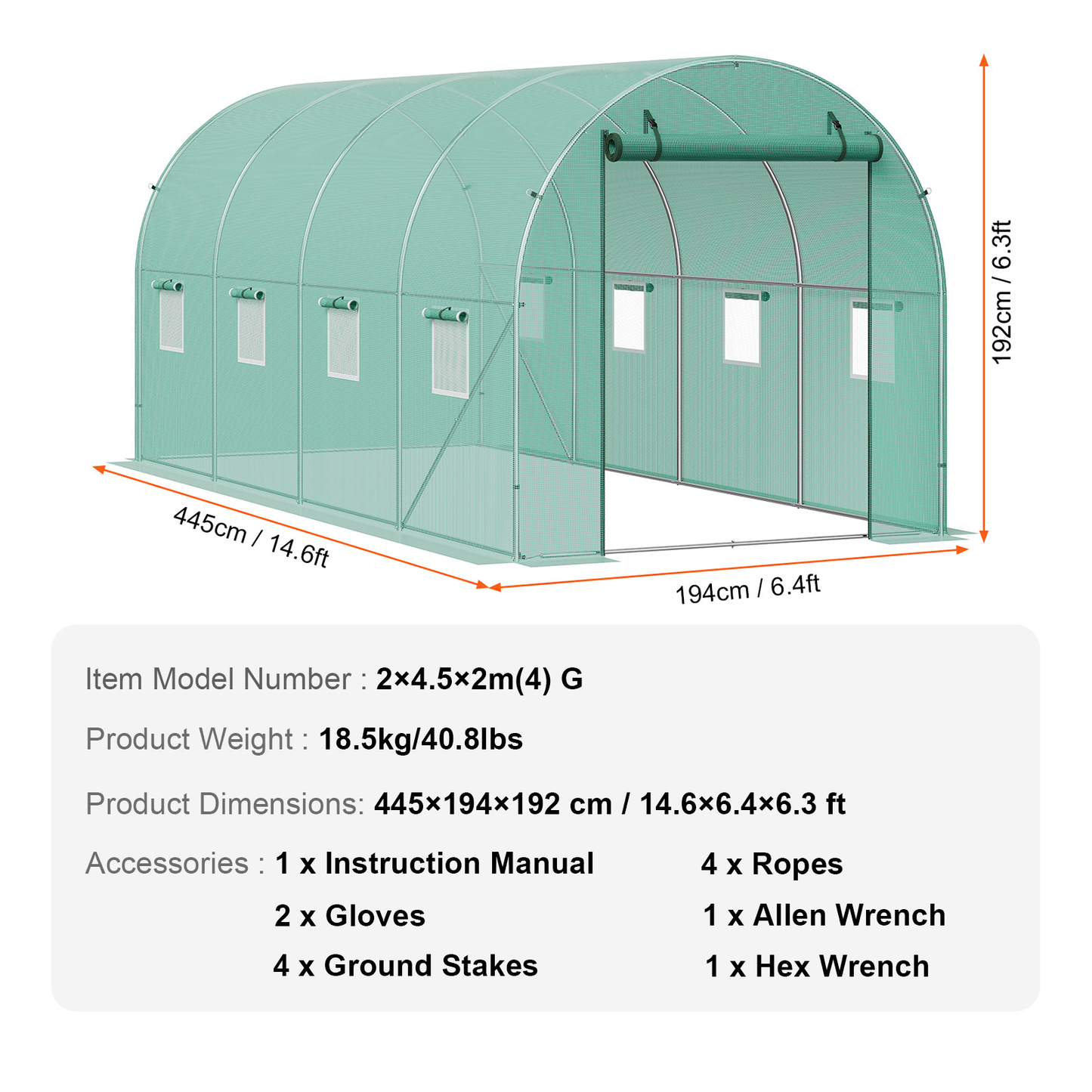 10- to 20-Foot Tunnel Greenhouse with Green Cover, Roll-Up Door and Size-Specific Vent Windows