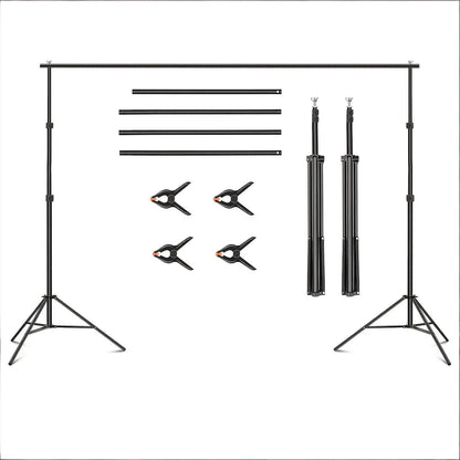 Adjustable Photography Backdrop Stand Kit in 10 x 7-Foot Size with Two Tripods, Four Crossbars, Four Clamps and Carry Bag