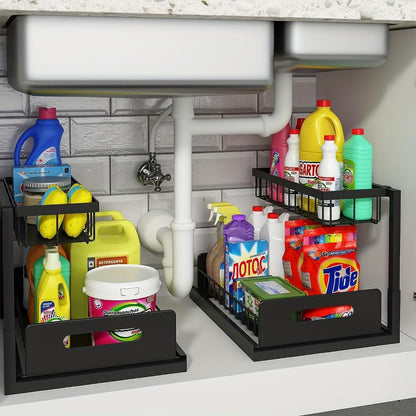 Under Sink Organizer Pull Out 2 Tier Slide Out Cabinet Shelf – Kitchen Bathroom Storage Rack Utility Organizer 1 or 2 Pack