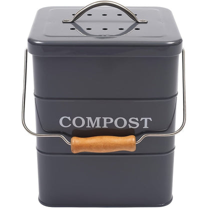 Kitchen Compost Bin 1 Gallon with Charcoal Filter & Wooden Handle, Odor-Free Indoor Countertop Food Waste Bin