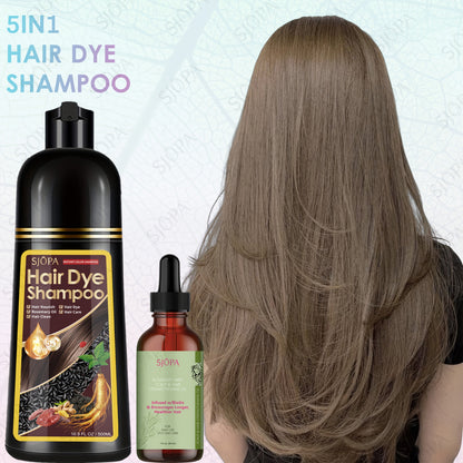 Hair Dye Coloring Shampoo 5-in-1 Upgraded with Hibiscus Oil, Squalane & Glycerin - Quick Color & Nourishing, Gentle Skin-Safe Formula, 12 Shades for Women & Men, Extra Large 500ml / 16.91oz