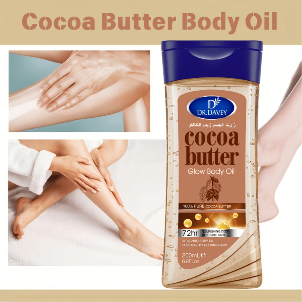 Cocoa Butter Body Oil, Two-Piece Set of 200ml Flip-Top Bottles with Coordinated Brown Labels