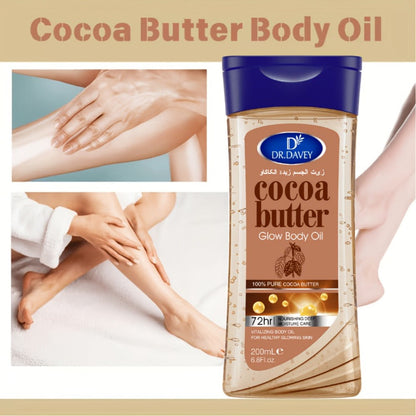 Cocoa Butter Body Oil, Two-Piece Set of 200ml Flip-Top Bottles with Coordinated Brown Labels