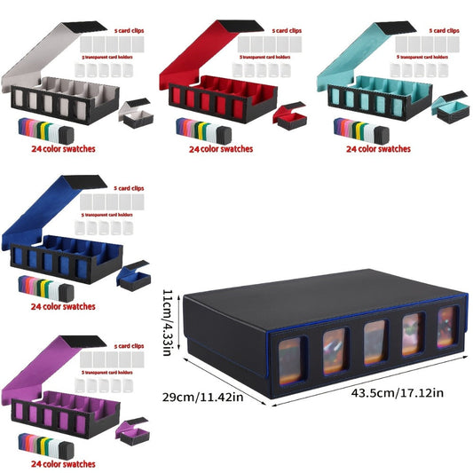 Trading Card Storage Box 5-Row with 24 Colored Dividers, 5 Card Sleeves & 5 Grid Boards – Card Organizer for Pokemon MTG Yu-Gi-Oh Sports Cards, Collection Display & Daily Storage, 5 Colors
