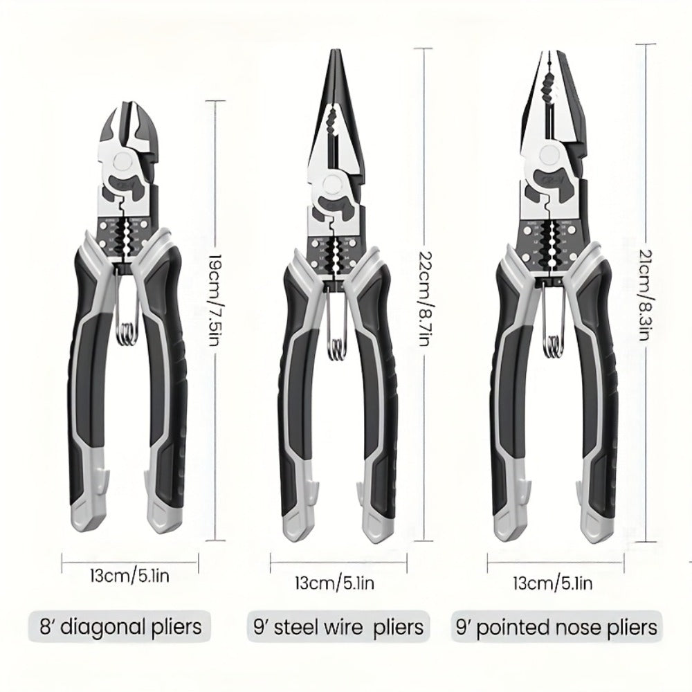 Three-Piece Pliers Set with 8- and 9-Inch Diagonal Cutting, Long-Nose and Combination Wire-Working Tools