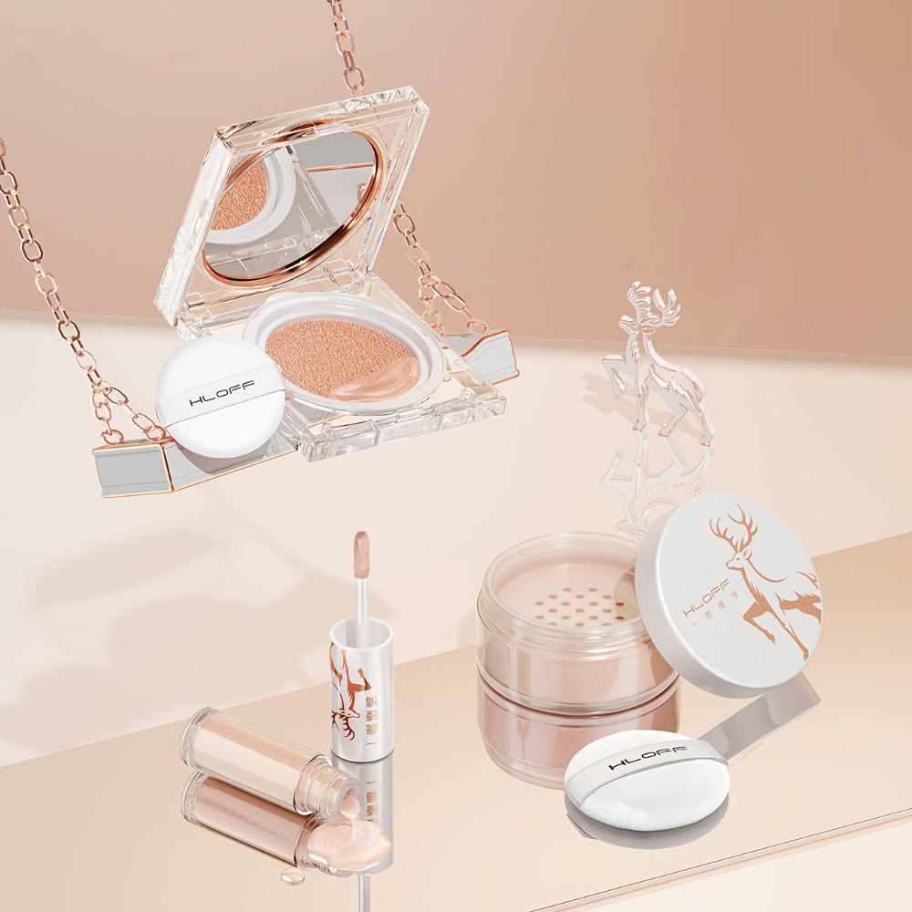 Rose-Gold Makeup Gift Box with Four-Pan Face Palette, Eyeshadow Palette, Lip and Eye Products and Makeup Brushes