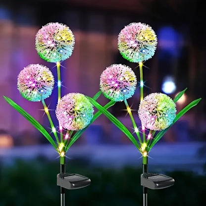 Three-Stem Solar Globe Garden Lights with Dandelion-Style Heads in Warm or Multicolor Options