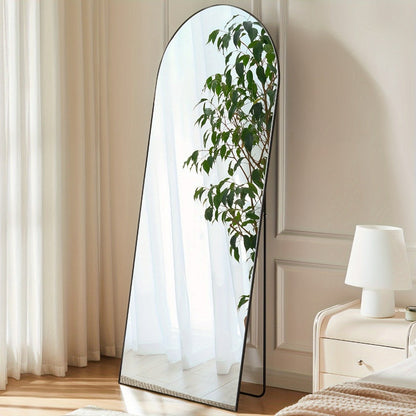 Full Length Floor Mirror with Stand – Arched & Rectangular Full Body Mirror, Aluminum Alloy Frame, Shatter-Proof Nano Glass, Bedroom Living Room Cloakroom Wall Leaning Mirror