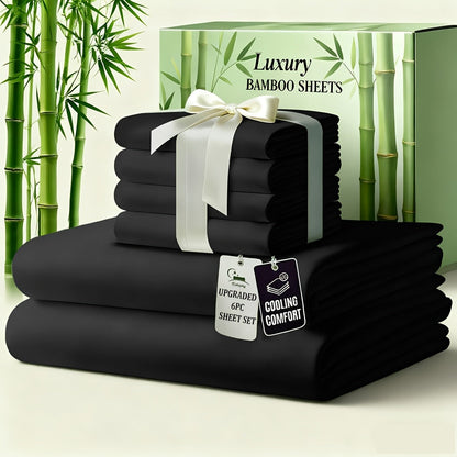 Bed Sheet Set 6-Piece Bamboo-Viscose Microfiber Blend with Twill Weave and 40–44 cm Pocket
