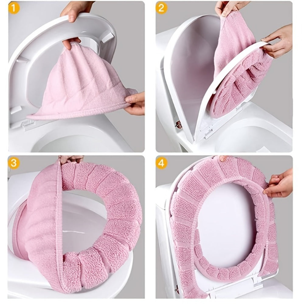 Toilet Seat Cover Set 5pcs – Soft Plush All-Inclusive Machine Washable Bathroom Seat Covers Fit Most Standard Toilets, Skin-Friendly Elastic Fabric
