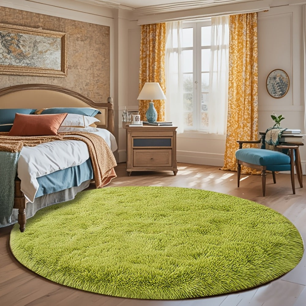 Area Rug Fluffy Faux-Fur Shag in Solid, Tie-Dye and Ombre Colors with Six Retained Room Sizes