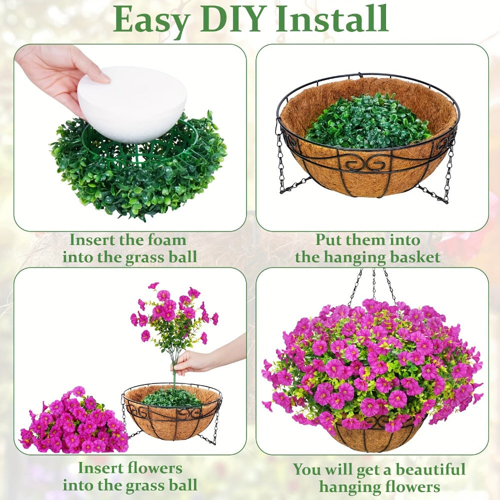 Artificial Flowers Hanging Petunia Arrangement with Included Planter Container and Six Color Options
