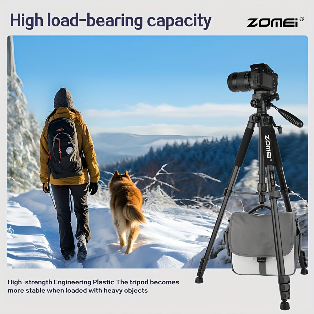 65-Inch Aluminum Camera Tripod with Three-Way Pan Head, Quick-Release Plate, Phone Clip, Carry Bag and Four Colors