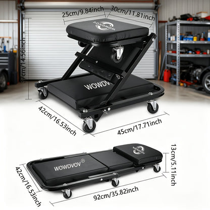 Mechanic Creeper 3-in-1 Z-Shape – 500 lb Capacity Foldable Garage Repair Stool, Lying Sitting Leaning Rolling Creeper with 6 Wheel Rollers for Auto Repair
