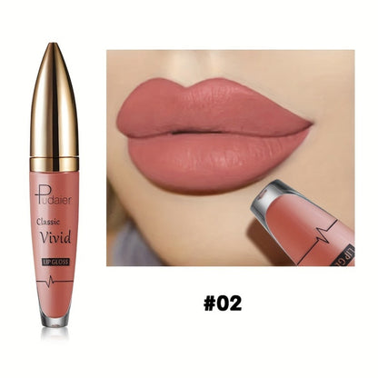 Matte Liquid Lip Color in Seven Numbered Shades with 8.5cm Clear Tube and Pointed Gold Cap