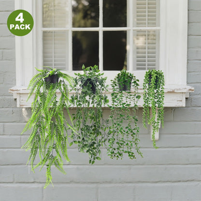 Hanging Artificial Greenery Vines, Four-Piece Mixed Pack with Boston Fern, Eucalyptus and Trailing Styles