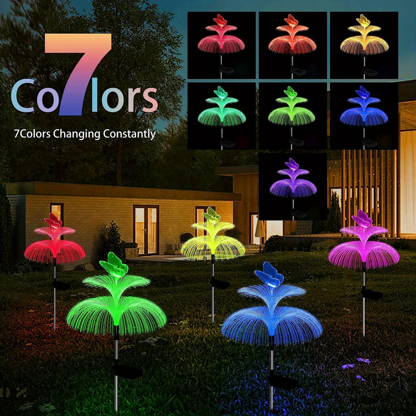Solar Garden Lights Butterfly Jellyfish Stakes with Gradient Color Change in 2- or 4-Pack Sets