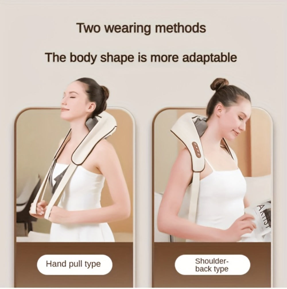 6-Node Wireless Neck and Shoulder Massager with Heat, Hands-Free Straps and Beige or White Color Options