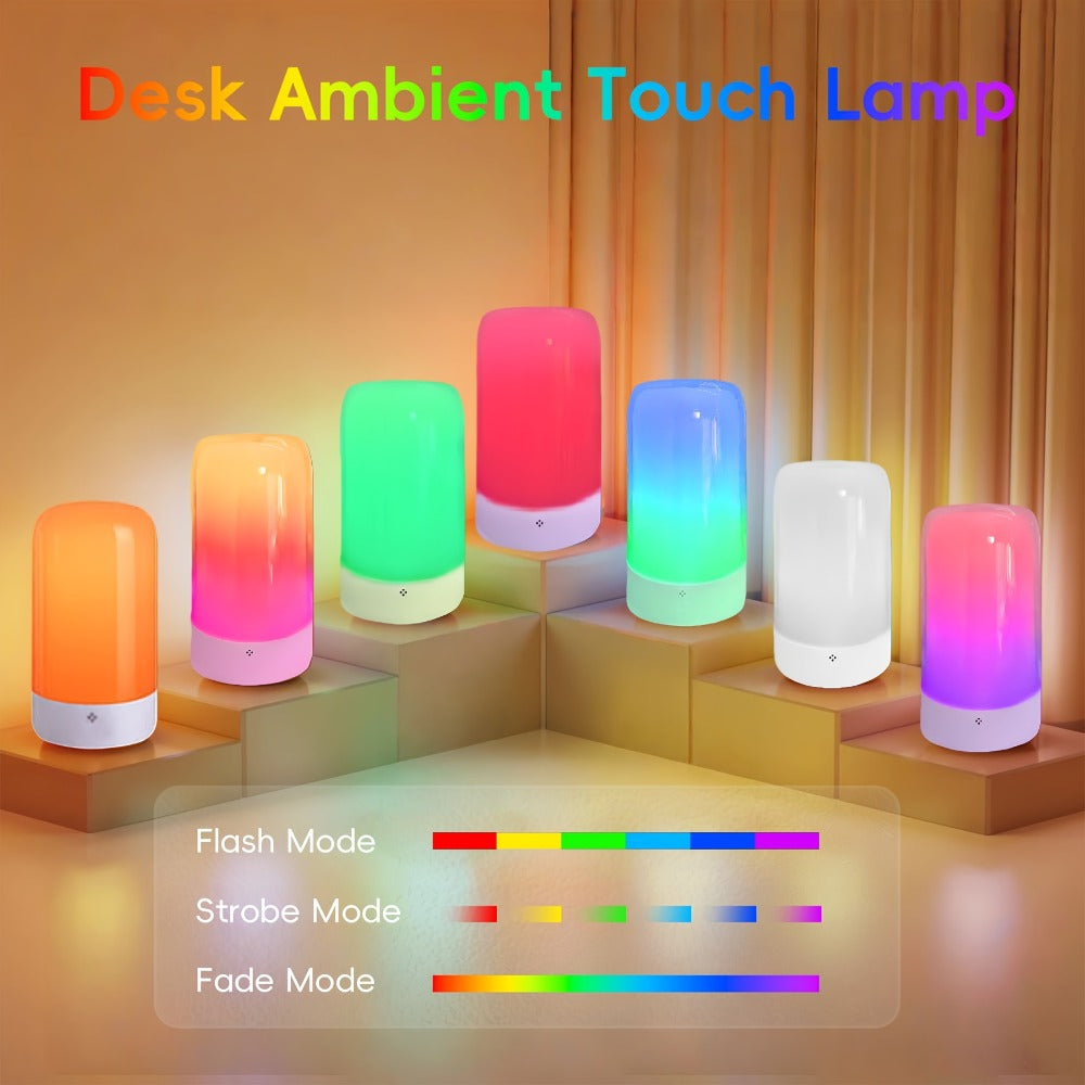RGB Night Light Touch Control Bedside Lamp 13 Colors 3-Level Dimming LED Desk Lamp USB Powered for Bedroom Kids Room Bathroom Christmas Gift Decor