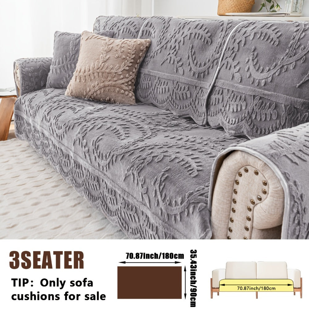 Sofa Cover Quilted Faux Rabbit Fur Plush Panels in 35.43-Inch Width with Seat, Pillowcase and Two-Piece Options
