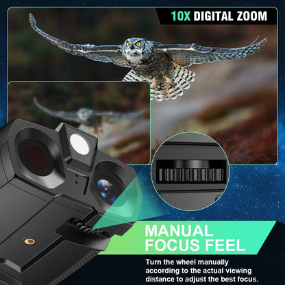 Black Digital Night Vision Binoculars with 4.5-Inch Screen, 10X Digital Zoom, Seven IR Levels and 5000mAh Battery