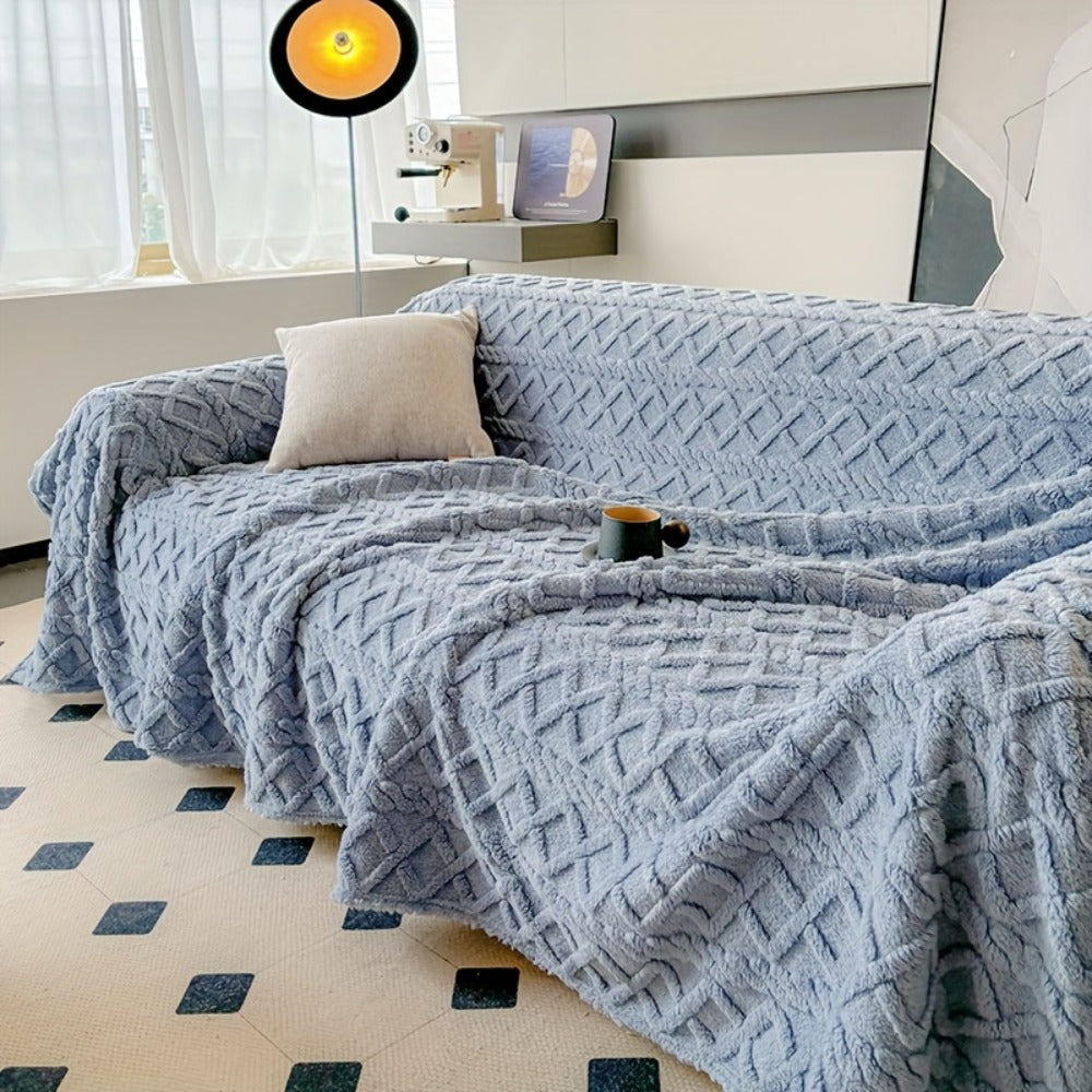 Sofa Cover Soft Polyester Velvet Bohemian Jacquard Throw for 3 or 4-Seater Sofas in Five Colors