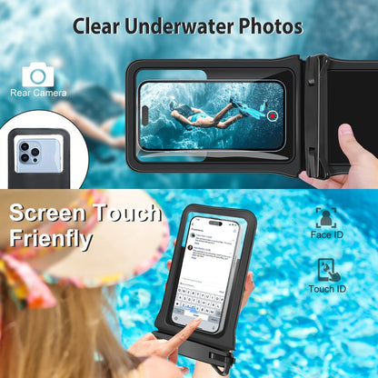 RYNAPC 2-Pack Waterproof Phone Pouch with Lanyard IPX8 Dry Bag for iPhone 16 15 14 Pro Max 6.7 Inch – Double-Layer Shockproof Sandproof Case for Swimming Boating Kayaking Beach