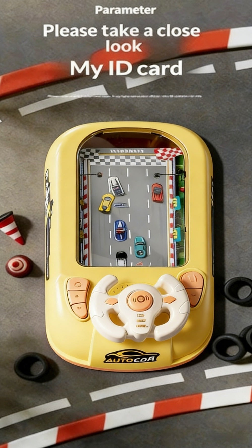 Electronic Racing Steering Wheel Game Toy with 200 Pictured Levels, Two Speeds and Yellow or Green Options