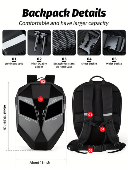 LED Motorcycle Backpack with Display Screen, Hard Shell Helmet Bag, USB Charging Port, 48x48 Dot Matrix Smart Riding Backpack, Large 19-Inch Laptop Compartment, Multiple Colors