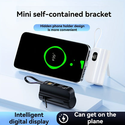 Power Bank 6000mAh Mini with USB-C and Lightning Plugs, 22.5W Listed Charging, Display and Stand