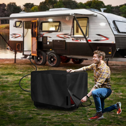 Generator Cover Heavy Duty Waterproof – Oxford Cloth Portable Generator Protector with Elastic Drawstring, UV & Rain Protection, 25.6 x 20.1 x 20.1 Inch, Black