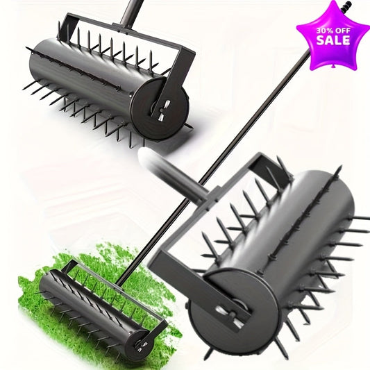 Lawn Aerator Manual 60" Long Handle with Large Tine Wheel, Metal Construction for Deep Soil Aeration