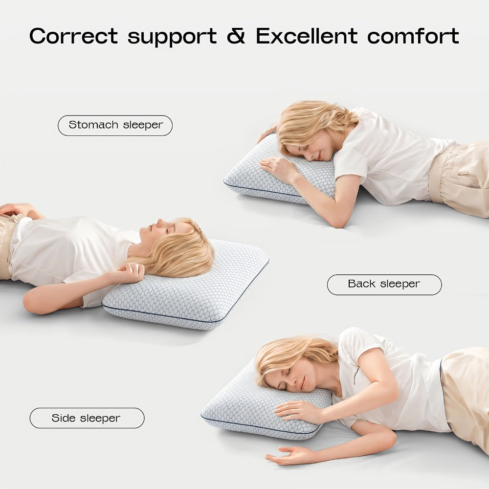 Standard Bed Pillow with Quilted Mesh Cover, Blue or Grey 1-Piece Options, Pictured 60 x 40 x 12 cm
