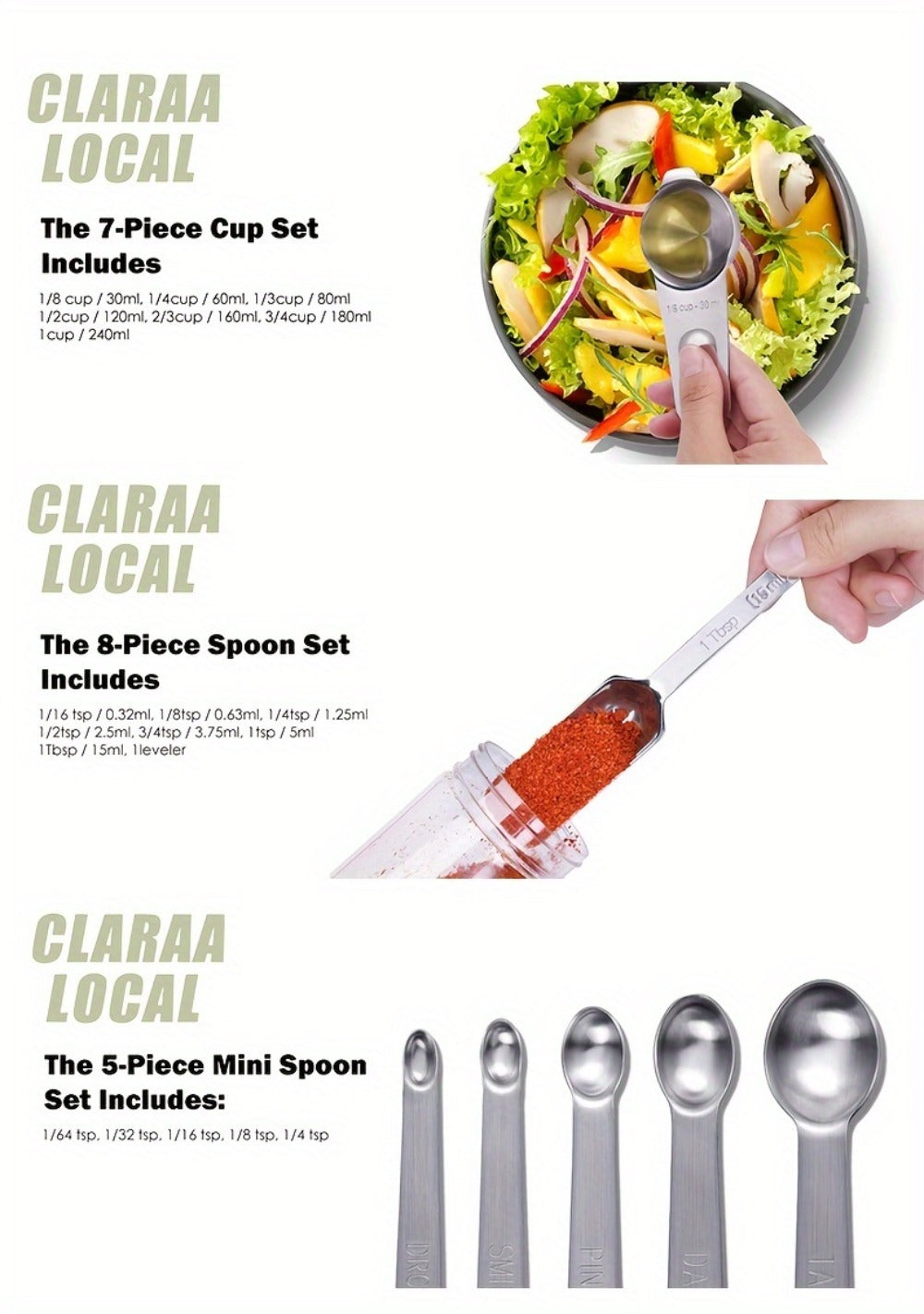 Measuring Cups and Spoons Set Stainless Steel 13-Piece 20-Piece with Leveler Dishwasher Safe Baking Measuring Set for Dry Wet Ingredients Kitchen Cooking Baking Gift
