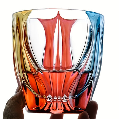 Three-Color Painted Short Drinking Glass with 150 ml Capacity, 3.74-Inch Height and Sculpted Base