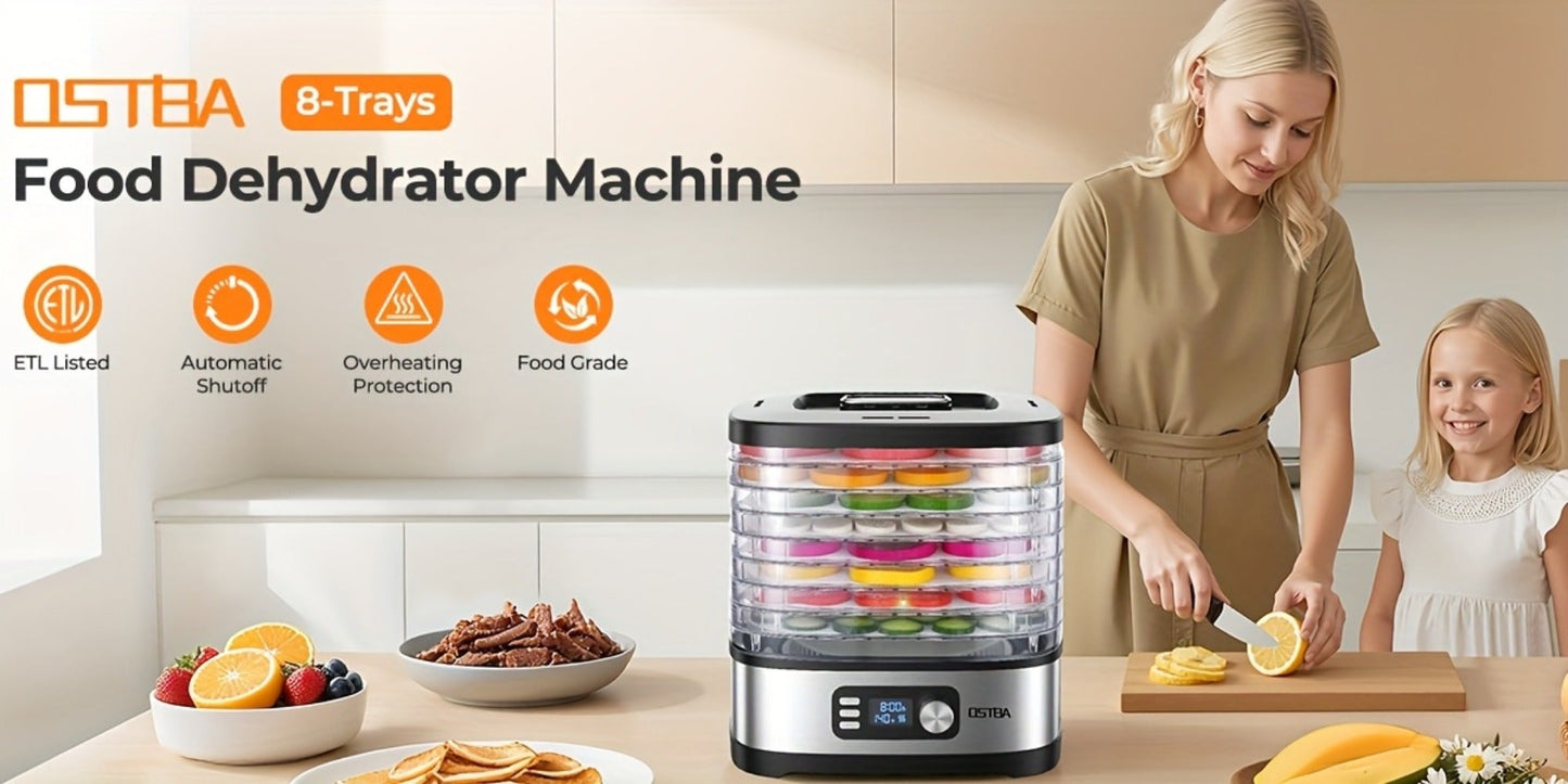 Stackable Food Dehydrator Family with Analog or Digital Controls and Five- or Eight-Tray Model Options