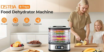 Stackable Food Dehydrator Family with Analog or Digital Controls and Five- or Eight-Tray Model Options