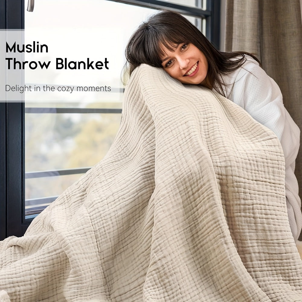 Morandi Cotton Muslin Blanket 6-Layer – Soft Gauze Throw for Couch & Bed, Lightweight Breathable All Season, Machine Washable, 6 Colors