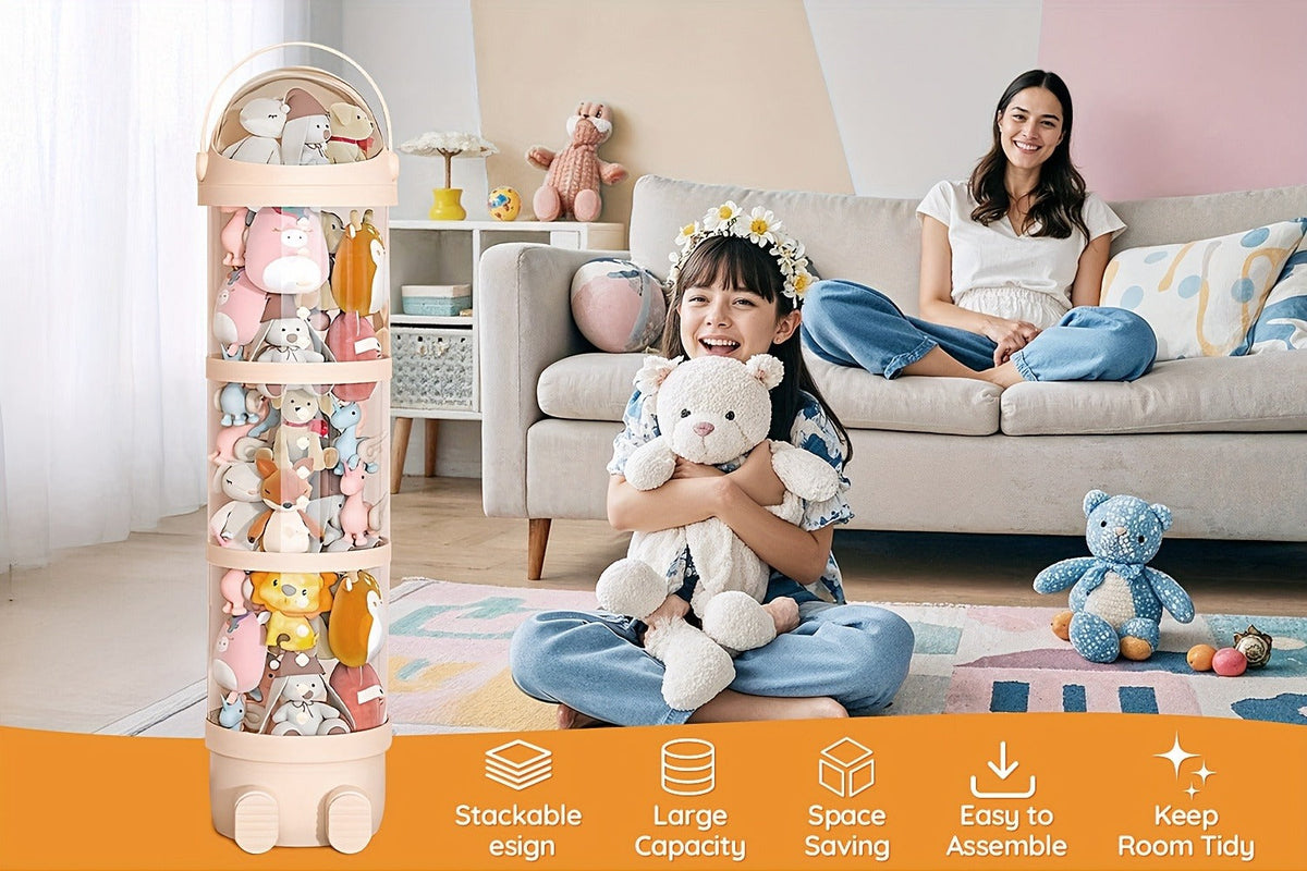 Storage Box, Bedrooms and Living Spaces, Stackable Round Stuffed Animal with Lid for Entryways
