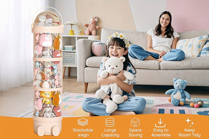 Storage Box, Bedrooms and Living Spaces, Stackable Round Stuffed Animal with Lid for Entryways