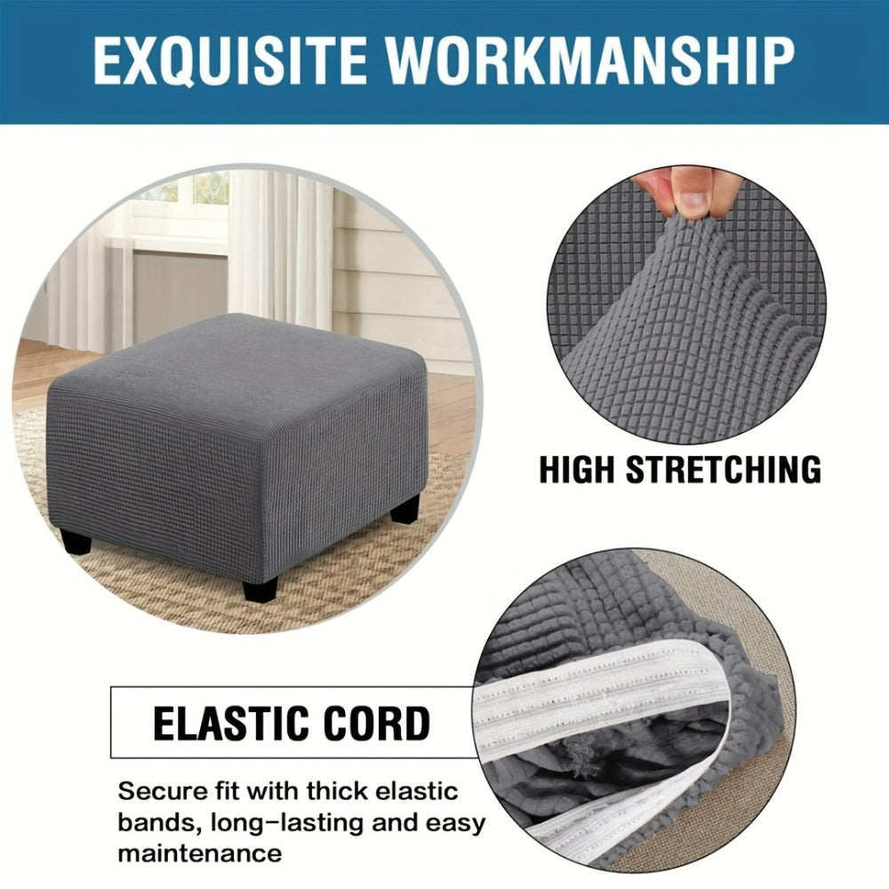 Square Ottoman Cover with Elastic Band in Six Color Labels and L or XL Size Options for Home and Office Footstools