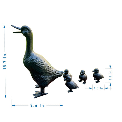 Cast Iron Mother Duck and Duckling Garden Statues in Four Outdoor Lawn Ornament Configurations