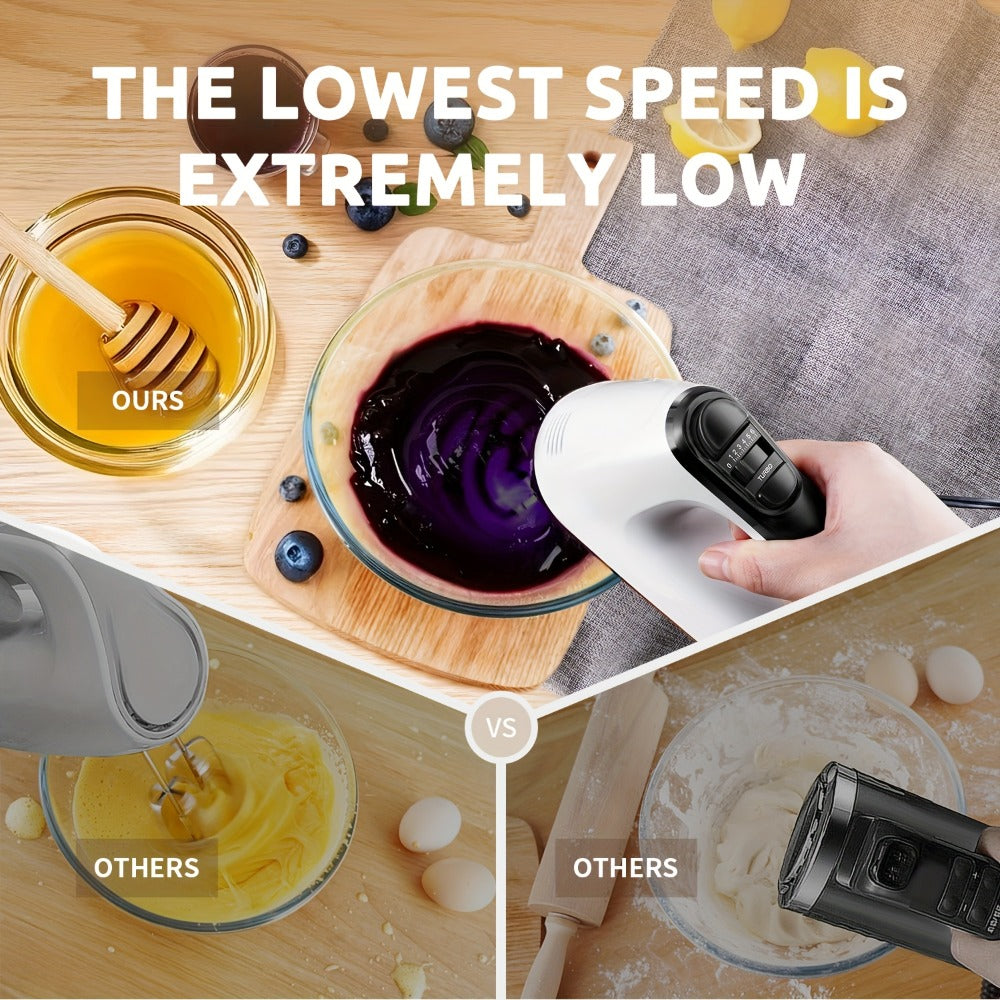 Electric Hand Mixer 6-Speed with Turbo – 5 Stainless Steel Attachments, Snap-On Storage Case, Handheld Mixer for Whipping, Baking Cookies, Cakes, Dough & Brownie Batter
