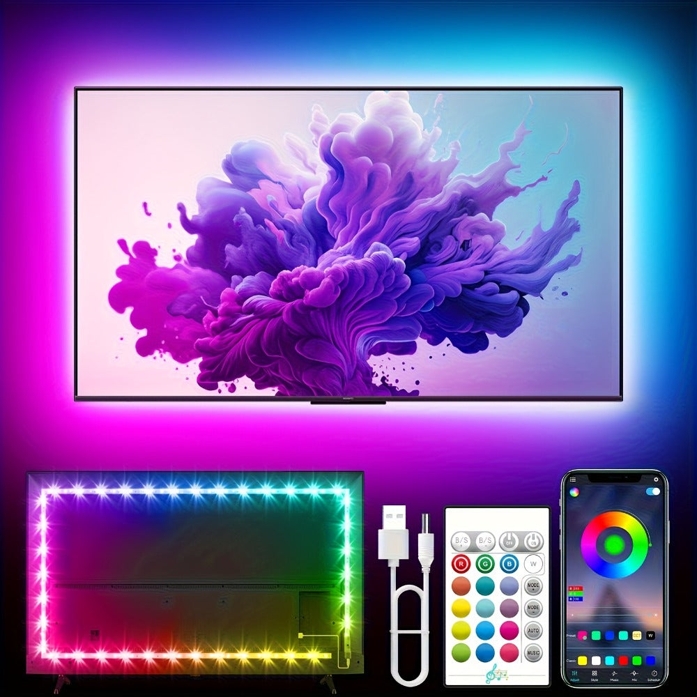 RGB TV Backlight LED Strip, 3m USB-Powered Kit with App, Handheld Remote and Inline Music Controller