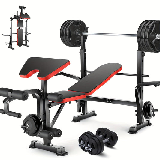 Adjustable Weight Bench Set – Foldable Home Gym Workout Bench with Squat Rack, Leg Developer & Preacher Curl Pad | 3-Second Fast Fold, Full Body Strength Training for Press, Curl & Squat Exercises