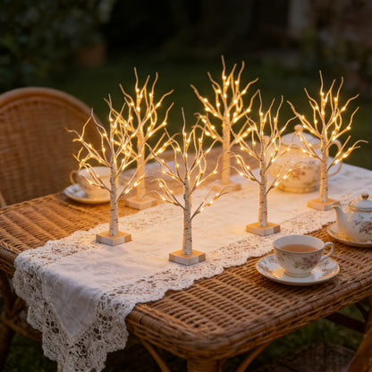 LED Illuminated Birch Tree Decoration – Battery-Powered Warm White Glowing Birch Trees for Wedding, Home, Fireplace & Indoor Gatherings – Freestanding Decorative Light Display, 4 or 6 Pack