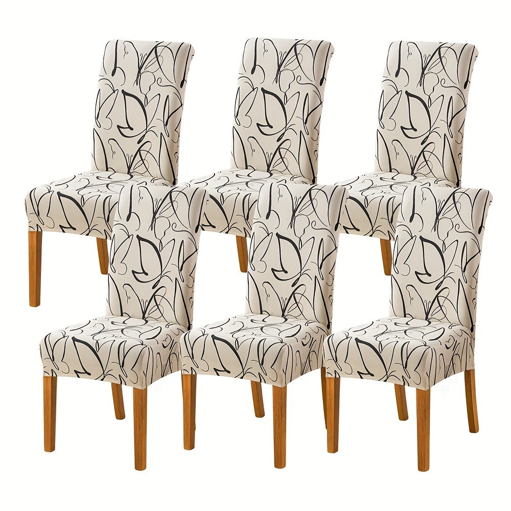 Printed Stretch Dining Chair Covers in Ten Patterns with Four- or Six-Piece Set Checkouts for Parsons Chairs
