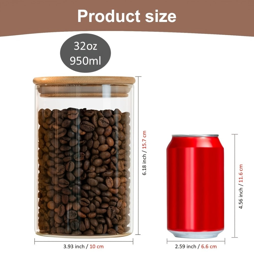 Glass Food Storage Containers Set of 6 with Bamboo Lids & Labels, 32oz Airtight Clear Glass Jars for Pantry Kitchen – Flour Sugar Tea Coffee Spice Herbs
