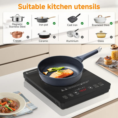 Induction Cooktop 1800W Single Burner Countertop Induction Cooker with Touch Control Timer for Home Cooking, Dining and Outdoor Meals